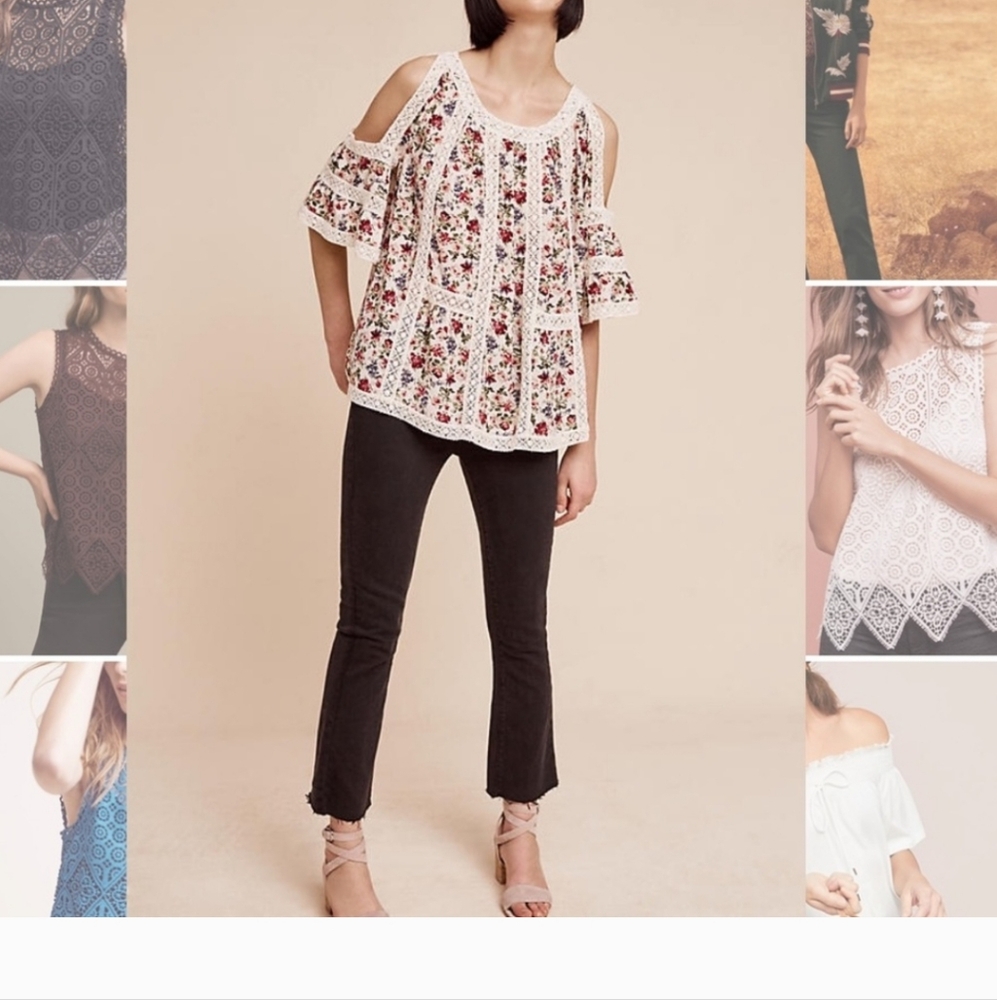 Anthropologie White Floral Cold Shoulder Blouse